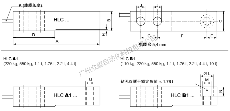 德国HBM称重传感器1-HLCA1C3/550KG称重传感器尺寸