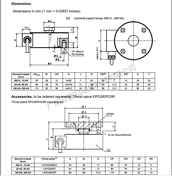 德国HBM 1-C2/10KN力传感器产品规格尺寸