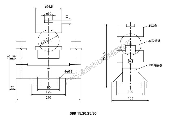 梅特勒托利多 SBD-40t称重传感器安装尺寸