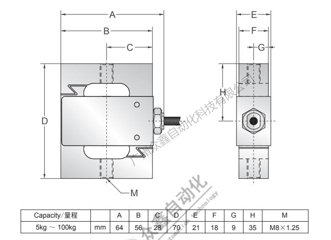 美国Transcell称重传感器BAB-7.5KG传力传感器产品尺寸