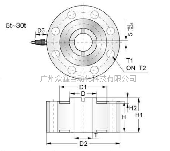 美国传力 PTSH-5T称重传感器产品尺寸