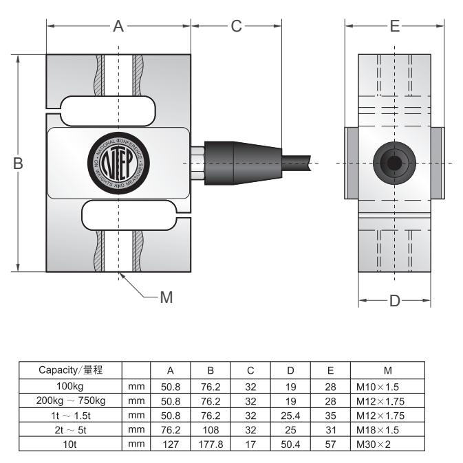 美国传力 BSS-100kg称重传感器产品尺寸