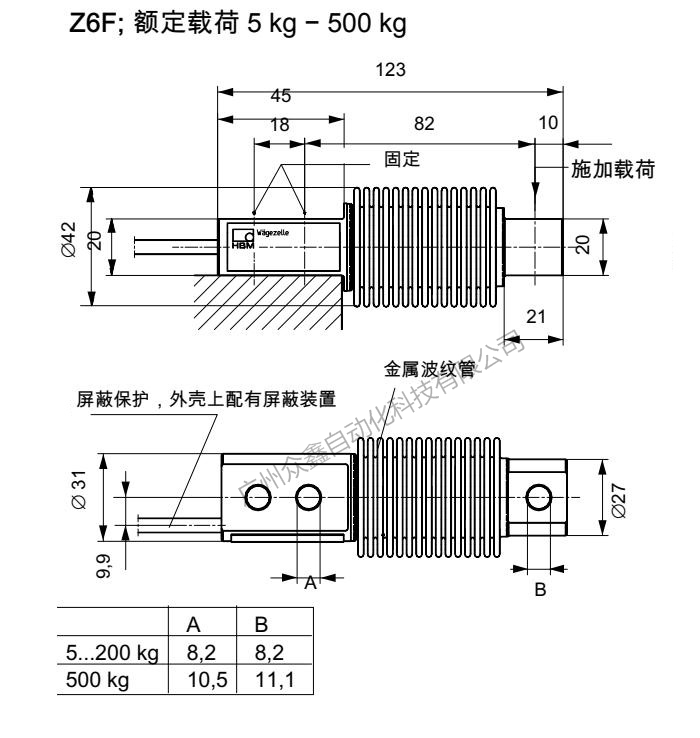 德国HBM Z6FC6系列20kg至200kg产品尺寸