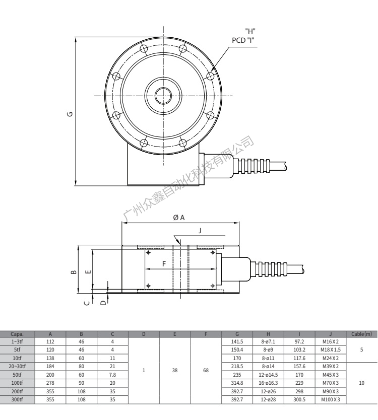 韩国凯士 LS-200T称重传感器产品尺寸