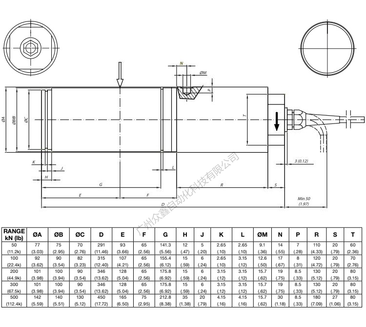 美国BLH NOBEL KIS-1-500KN张力传感器产品尺寸