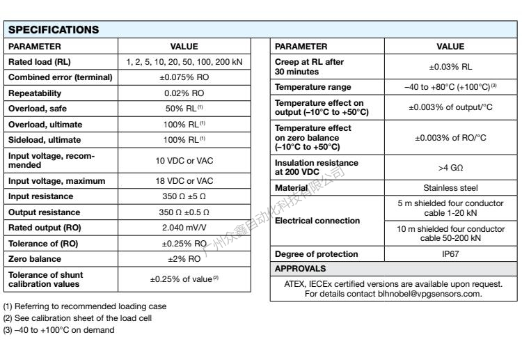 美国BLH NOBEL KIS-8-50KN张力传感器技术参数