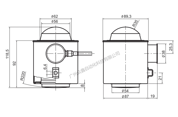 德国茵泰科 PR6221/20TC3称重传感器产品尺寸