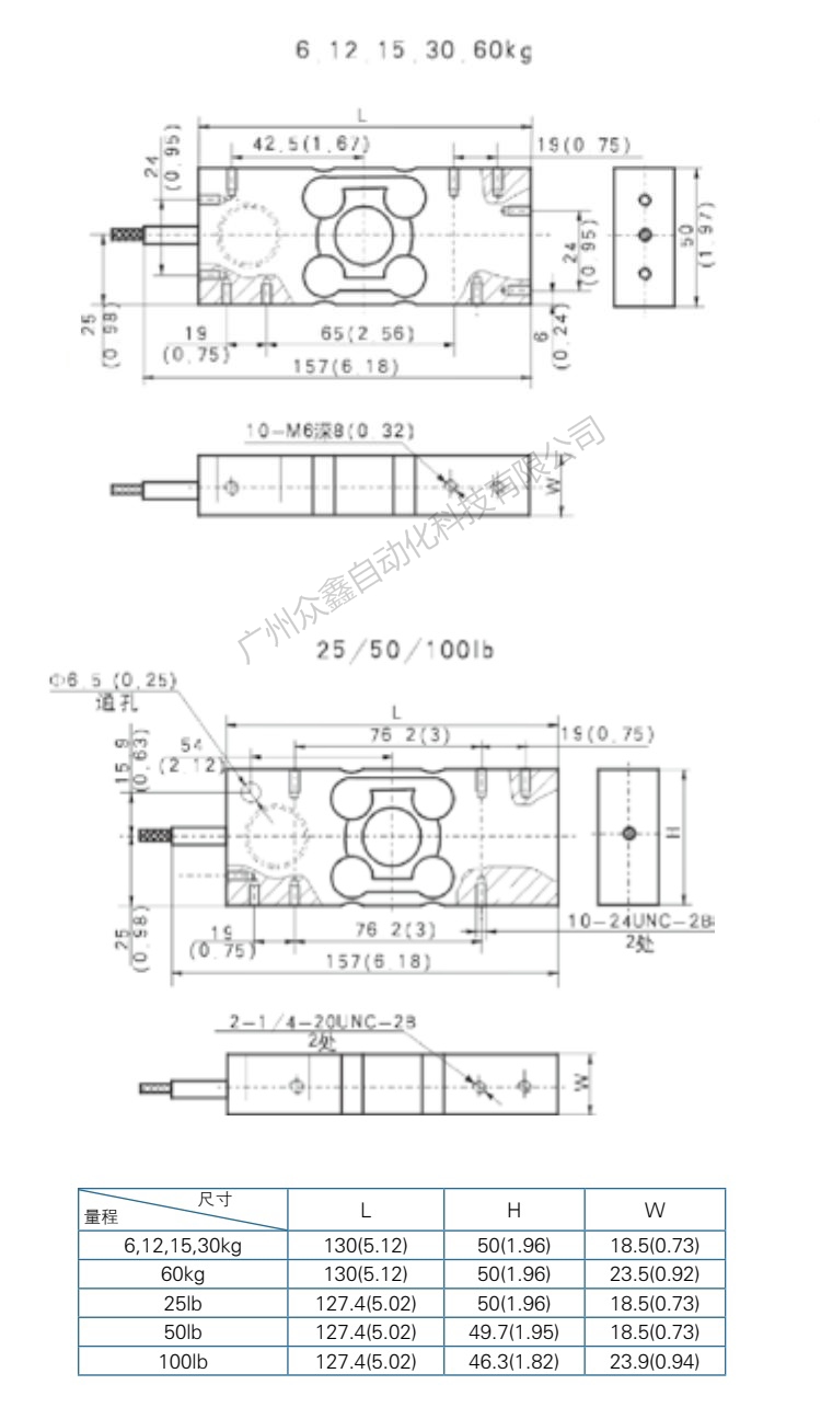 ZEMIC称重传感器 BM6A-C3-15kg-6B6称重传感器产品尺寸